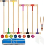 SpeedArmis 8 Players Croquet Set with 32In Regulation | 28In Standard Size Rubber Wood Mallets, Colored PE Ball, Wickets, 21In End Stakes - Lawn Backyard Game Set for Teens/Adults/Family