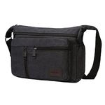 BOMKEE Messenger Bags for Men, Shoulder Bag Water Resistant Canvas Crossbody Bag, Women Multi Pocket Casual Travel Bag (Black)