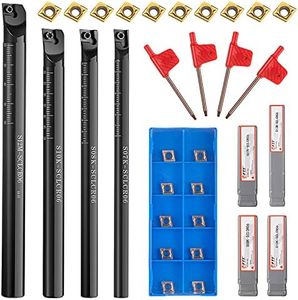 14 Pieces Lathe Boring Bar Set 4 Pieces 95 Degree S07K/ S08K/ S10K/ S12M-SCLCR06 Lathe Boring Internal Turning Bar Holder with 10 Pieces CCMT0602 Carbide Inserts and 4 Pieces Wrench