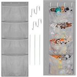 Stuffed Animal Storage, Over The Door Organizer Storage for Closet, Baby, Plush Toy, Stuffed Animal Holder with 4 Large Pockets, Hanging Door Organizer for Nursery, Bedroom, Bathroom, Kids Room (Grey)