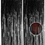 2pcs 3.2 x 8.3ft Glitter Black Tinsel Curtain Foil Fringe Curtain Backdrop Party Streamers Curtain Photo Backdrop Decorations for Birthday School Graduation Hen Girls Party Decorations Black