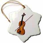 3dRose Violin Snowflake Porcelain Ornament, 3-Inch