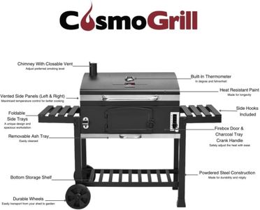 CosmoGrill XXL Charcoal BBQ Smoker – Portable Outdoor Grill with Lid, Warming Rack, Thermometer