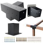 Pergola Kit, 15° 4-Way Slanted Roof Pergola Bracket Set, Powder-Coated Roof Wall Mount Pergola Brackets 4" x 4" (Actual: 3.5x3.5 Inch), Pergola Hardware for Porch Gazebo Backyard