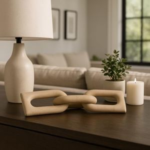 Modern Decorative Carved Stone Chain Ornament Accent - Home Decor Sculpture Inspired for Room, Living Room, and Office Decor - Stylish Statue for Bathroom, Shelf, and Coffee Table - 1", Tan