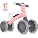 BELEEV Toddler Balance Bike for 1-2 Year Old, Baby First Starter Bike for Kids Girls Boys 10-24 Month, Walker Bike with No Pedal, 4 Silence Wheels, 135° Safe Limited Steer, Soft Wide Seat (Pink)