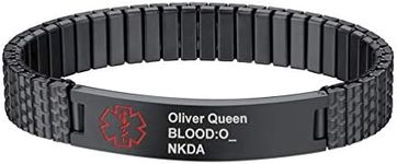 PROSTEEL Medical ID Bracelet Stainless Steel Free Engraving Diabetes Allergy Bangle Black