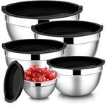 E-far Mixing Bowls with Lids Set of 5, Stainless Steel Black Mixing Bowls Metal Nesting Bowls with Airtight Lids for Cooking, Baking, Serving, Storage - Size 0.7/1/1.5/3/4.6QT - Dishwasher Safe