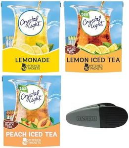 Low-Calorie Drink Mixes Variety Bundle by VenDesta. Includes Crystal Light Pitcher Packets Zero Sugar in Lemonade, Lemon Iced Tea, Peach Iced Tea Flavors, 48 Count Plus a Branded Magnetic Clip.