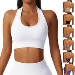 BFACCIA Sports Bra for Women Seamless Padded Activewear Bras Halter Neck Bralette Mid Impact Support Sleep Bra Without Underwire Camisole Bras for Fitness Gym Yoga Running White