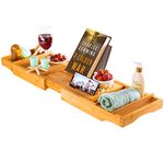 Luxury Bamboo Bathroom Tray Bathtub Tray Caddy - Expandable and Nonslip Bath Caddy with Book/Tablet and Wine Glass Holder - Great Gift Idea for Loved Ones