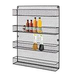 HLC 4 Tier Wall Mount Spice Rack Organizer Country Metal Kitchen Wire Kitchen Spice Storage Shelf, Black