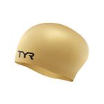 Adult Long Hair Silicone Swim Cap, Gold, one Size