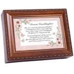 Cottage Garden Dearest Granddaughter Woodgrain Rope Trim Music Box Plays Light Up My Life