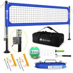 Airist Heavy Duty Volleyball Net Outdoor with Steel Anti-Sag System, Adjustable Aluminum Poles, Professional Volleyball Nets Set for Backyard and Beach, Volleyball and Carrying Bag (Blue)