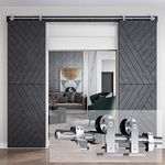 SMARTSTANDARD 10ft Top Mount Double Door Sliding Barn Door Hardware Kit - Stainless Steel Heavy Duty Sturdy Double Barn Door Track -Super Smoothly and Quietly -Fit 30" Wide Door Panel (T Shape Hange)