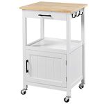 Yaheetech Kitchen Storage Trolley Cart, Kitchen Island on Wheels with Cabinet & Drawer & 3 Hooks, Rolling Serving Cart for Dining Room Living Room, White