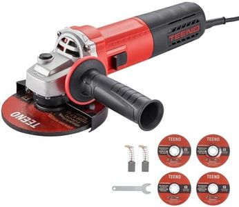 TEENO Amoladora Angular 1000W, Amoladora Angular Velocidad en vacío 2000-12000 rpm (de Desbarbado/Corte:125 mm 4 piezas), Velocidad Variable, Asa lateral, Para corte y Rectificado de Metales