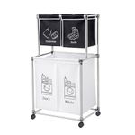 YHANEC Ultra-Large Capacity 2-Tier Laundry Basket With 4 Storage Bags, Distinguish Between Dark Clothing, Light Clothing, Socks, And Underwear, Laundry Sorter 4 Sections, With Lockable Rolling Wheels