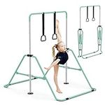 GYMMAGE Horizontal Bar, Junior Training Kip Bar Gymnastics Equipment for Home Garden, Adjustable Height Gymnastic Folding Gymnastics Bars with Gymnastic Rings for Kid Boys Girls