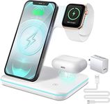 Wireless Charger 3 in 1 Wireless Charging Station 15W Fast Wireless Phone Charging Dock Compatible with Apple Watch,Air Pods4/3/2/Pro,iPhone 16 14 15 13 12 11 Series/XS MAX/XR,Galaxy Phones and Buds