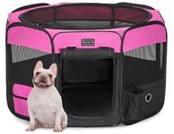 PETSFIT Dog Playpen, Pop Up 29.5" Sturdy Small Animal Playpen Dog Kennel Foldable Portable Puppy Cat Playpen Indoor Outdoor with Carring Case,Zipper Removable Mesh Top and Leakproof Bottom Mat Pink S