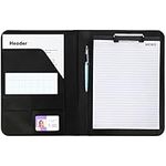 Kurtzy A4 Black Faux Leather Conference Folder - Fold Over Business Office Work Portfolio Organiser - Padfolio Folder with Pocket Document Resume File, Card Holder, Clipboard & Memo Writing Pad