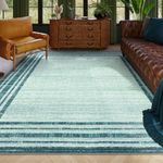 Lahome Abstract 9x12 Area Rug Living Room Rug, Washable Teal Rug for Living Room Low-Pile Bedroom Rug, Minimalist Border Stain Resistant Large Room Carpet for Dining Room Kids Playroom