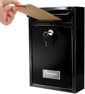 DEAYOU Wall Mount Locking Mailbox, Weatherproof Galvanized Steel Cover Metal Drop Box, Secure Mail Box with Key Lock, Outdoor Dropbox with Slot for Envelope, Home, Office Business, Decor, Black
