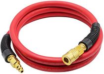 YOTOO Rubber Lead-in Air Hose 3/8-Inch by 6-Feet 300 PSI Heavy Duty, Kink Resistant, All-Weather Flexibility with 1/4-Inch Brass Male Fittings, Bend Restrictors, Red