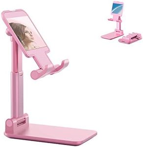 Meiyijia - Soporte de teléfono Ajustable, Soporte para teléfono de Escritorio Plegable con Altura y ángulo Ajustable, Soporte para teléfono – Samsung, Huawei, Accesorios (Rosa – con Espejo de