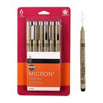 Sakura Pigma Micron Fineliner Pens - Archival Black Ink Pens - Pens for Writing, Drawing, or Journaling - Black Ink - 003 Point Size - 6 Pack