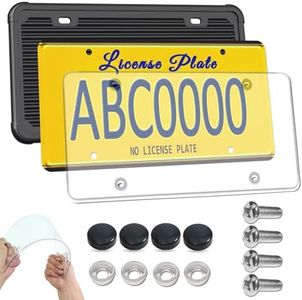 ZXFOOG License Plate Frame Cover Combo- Clear Flat Plate Cover & Black Silicone Car Tag Holder, Unbreakable Novelty Protector Fit Standard US Front or Rear Plate, 1 Pack with Mount Kit- Screws Caps