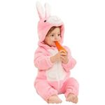 First Kick Unisex Baby Flannel Jumpsuit Panda Style Cosplay Clothes Bunting Outfits Snowsuit Hooded Romper Outwear (Pink White, 3-6 Months)