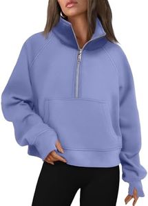 AUTOMET Womens Sweatshirts Half Zip Cropped Pullover Fleece Quarter Zipper Sweater Hoodies 2026 Fall Fashion Outfits Clothes Blue Purple Medium