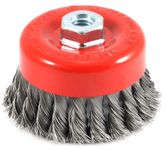 Forney 72753 Wire Cup Brush, Knotted with 5/8-Inch-11 Threaded Arbor, 4-Inch-by-.020-Inch