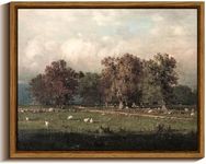 VIYYIEA Vintage Framed Canvas Wall Art Decor, Forest's Pasture Vintage Country Landscape Paintings, Classical Farmhouse Pictures, Rustic Scenery Room Decor for Bedroom Living Room 8x10inch