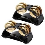 2pcs Foot Tambourine, Foot Shaker Percussion Pedal Foot Drum with Steel Jingle Bells Musical Instrument Accessories for Concerts, Party Drum & Guitar Playing (Gold)