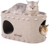 NATUYA Cat Scratching House,Cat Cave Bed for Indoor Cats, Cat Tunnel House for Multiple & Large Cats Up to 10KG, Scratch Resistant Felt Cat Caves, Foldable Cat Hideaway Bed (58 x 33 x 30cm，Khaki)