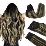 DOORES Hair Extensions Real Human Hair, Balayage Natural Black to Light Blonde 20 Inch 150g 9pcs, Clip in Extensions Human Hair Natural Straight Thick Remy Hair Extensions Clip in Human Hair