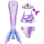 Aukidwld Mermaid Tails for Swimming Swimsuit, Purple White, 5-6 Years