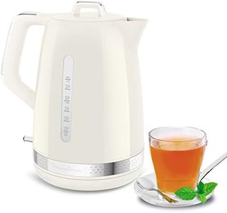 Moulinex Bouilloire électrique, 1,7 L, Design vintage ivoire, Base pivotante à 360°, 2 400 W ébullition rapide, Arrêt automatique, Indicateurs niveau d’eau, Filtre anti-calcaire, Soleil BY320A10