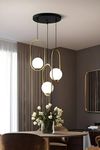 twixle Metal Golden Milky Glass Ceiling Light, Capsule/Ring Shape, 3 Lamp Round Cluster, for Dining Table, Living Room, Bedroom (Without Bulb, Capsule)
