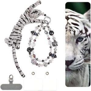 XODITO Jewelry Phone Wrist Strap White Tiger Phone Charms Anti-drop Cellphone Wristlet