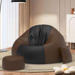 Biggie Bean Bag Chair with Beans Filled 5XL Comfort Edge Bean Sofa–Built for Superior Relaxation–Styled for Elegance with Free Cushion & Footrest (Matching Color : Leatherette Black Brown)