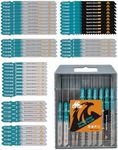 EXFEIN 50-Piece Jigsaw Blades for Metal and Softwood Plywood, T-Shank Jig Saw Blades for Professional Accessory Jigsaw (T118A,T118B,T101AO,T101B,T101BR,T144D)