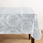 Elrene Home Fashions Savannah Boho Paisley Water- and Stain-Resistant Vinyl Tablecloth with Flannel Backing, 60 Inches X 120 Inches, Rectangle,Grey