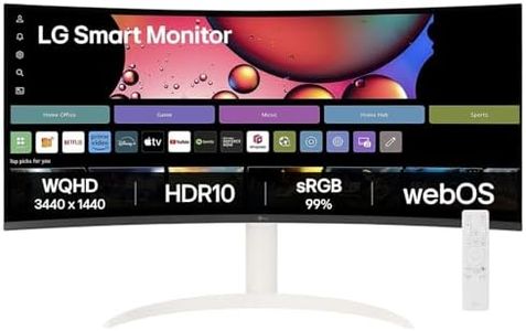 LG 34SR65QC Curved (1800R) UltraWide 21:9 Smart Monitor, 34" WQHD (3440x1440), HDR10, 99% sRGB(Typ.), 100Hz, Built-in Speaker, Height/Tilt Adjustment, webOS, AirPlay2, Bluetooth, HDMI, USB, White
