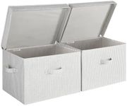 StorageWorks Closet Storage Bin with Lids, Decorative Storage Boxes with Handles, Fabric Storage Bins for Clothes, Jumbo, Gray and White Stripes, 2-Pack