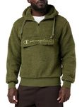 Champion Men's Rochester 1919 Outdoor Polar-Lamb-Effect Half Zip Hooded Sweatshirt, Verde Olivo, S